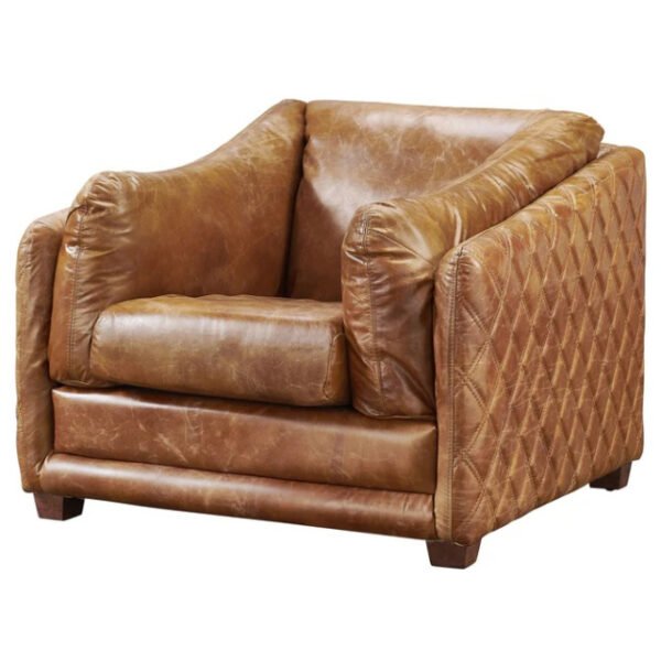 1 Seater Peanut Brown Chesterfield Genuine buffalo Leather Sofa