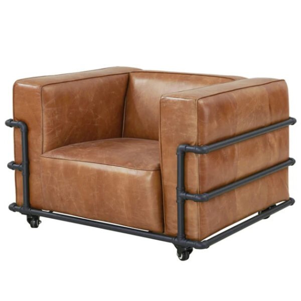 1 Seater Brown Industrial Chesterfield Genuine buffalo Leather Sofa