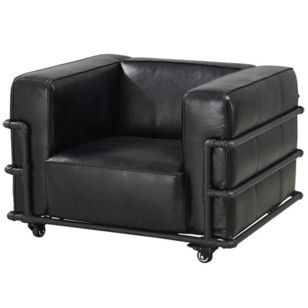 1 Seater Black Industrial Chesterfield Genuine buffalo Leather Sofa